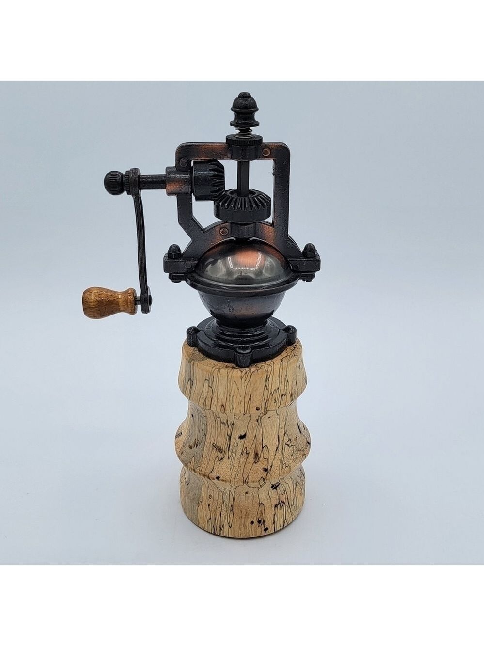 Peppermill Hand Crank Coppertone Hardware Unique Wood Base